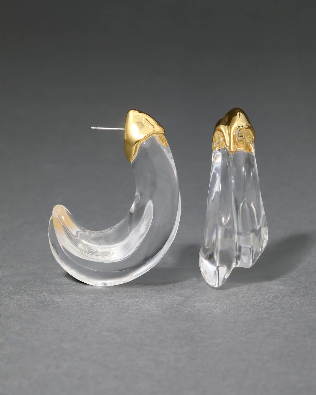 Alexis Bittar Liquid Lucite Large Wave Hoop Earrings in Clear/Gold available at Barbara Katz