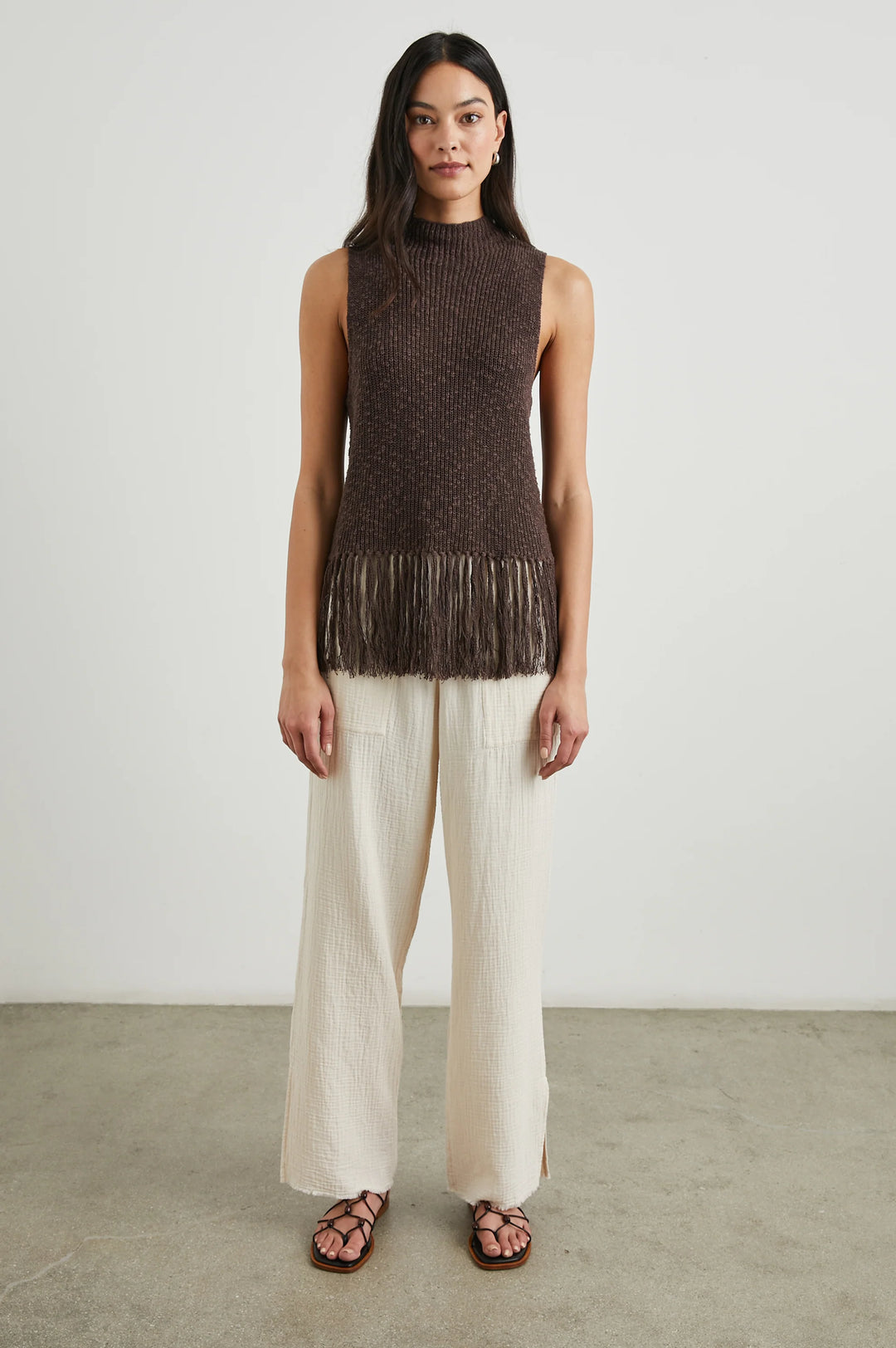 Rails Astrid Top in Umber, sleeveless with fringed hemline