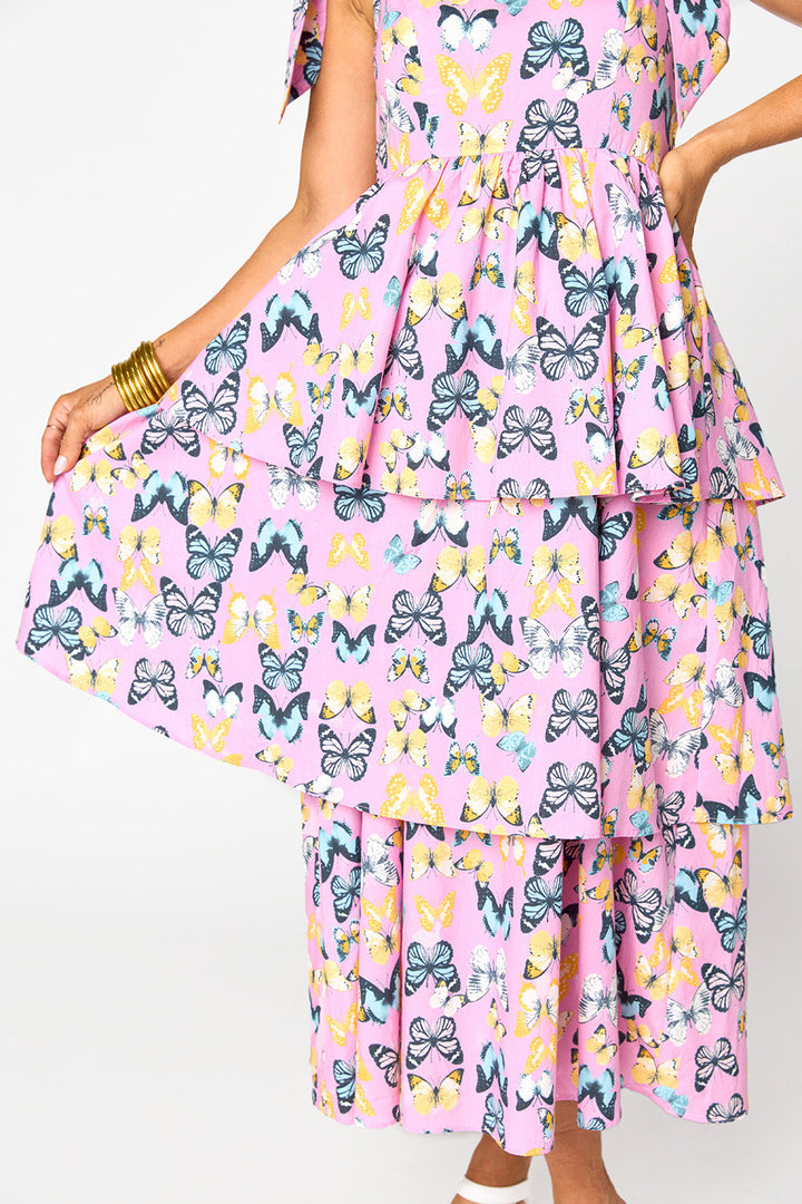 BuddyLove Drew Tiered Midi Dress - Feelin' Butterflies