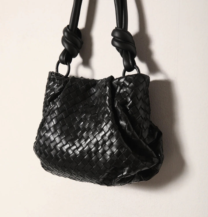 Daniella Lehavi Bali Mini Knotted Bag in Black Woven available at Barbara Katz