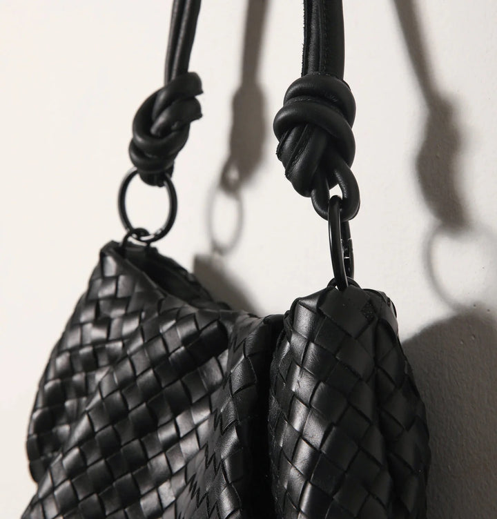 Daniella Lehavi Bali Mini Knotted Bag in Black Woven available at Barbara Katz