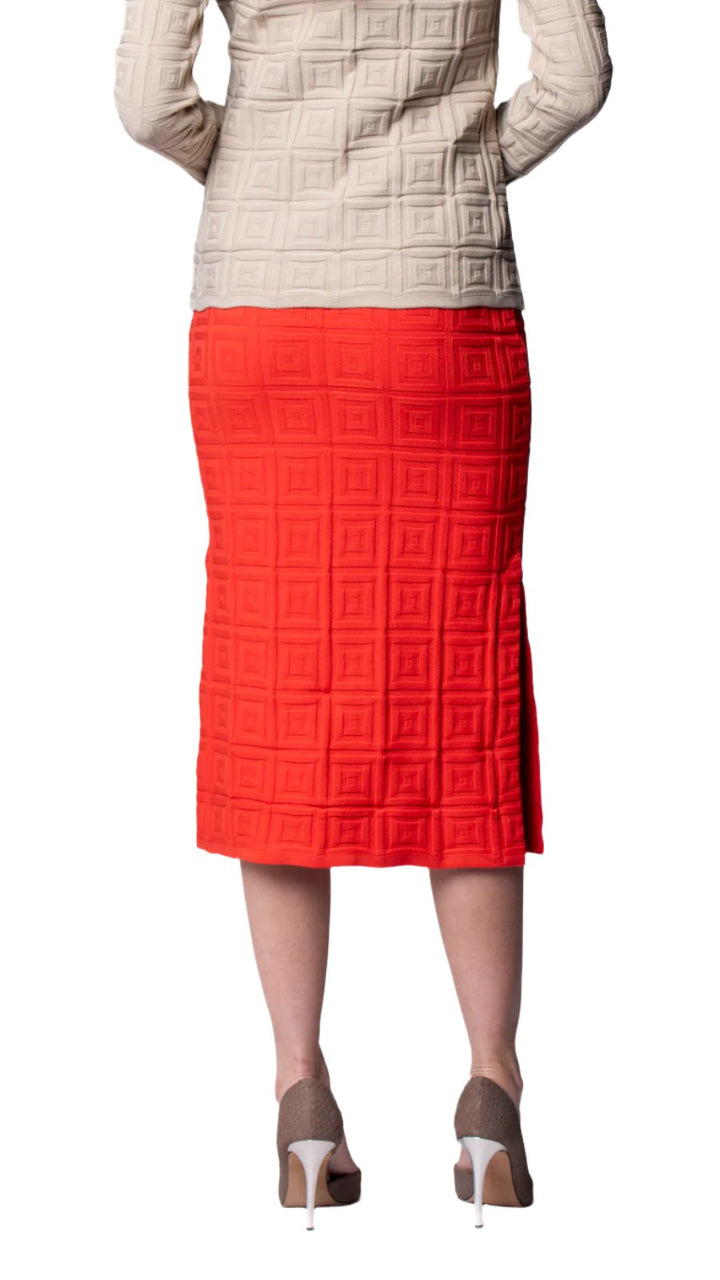 Sabrina Square Pattern Midi Straight Skirt - Bright Orange / Fall Pre-Order