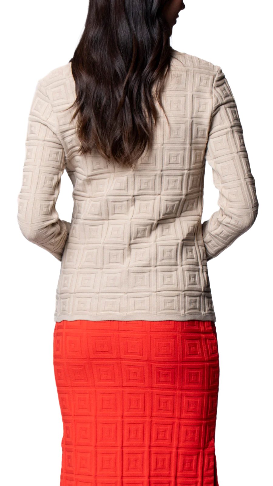 Biana Zoe Square-Detail Knit Jacket in Warm Beige available at Barbara Katz