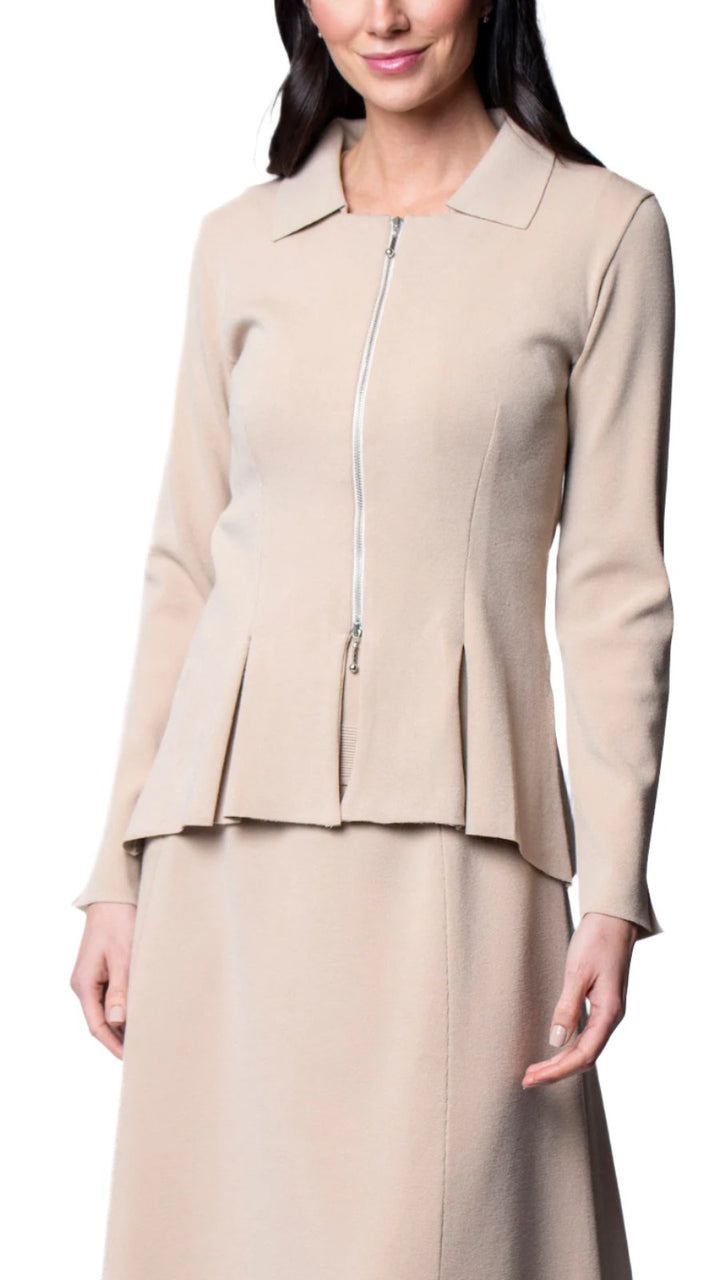 Biana Nikkie Flat-Knit Zip Jacket in Warm Beige available at Barbara Katz