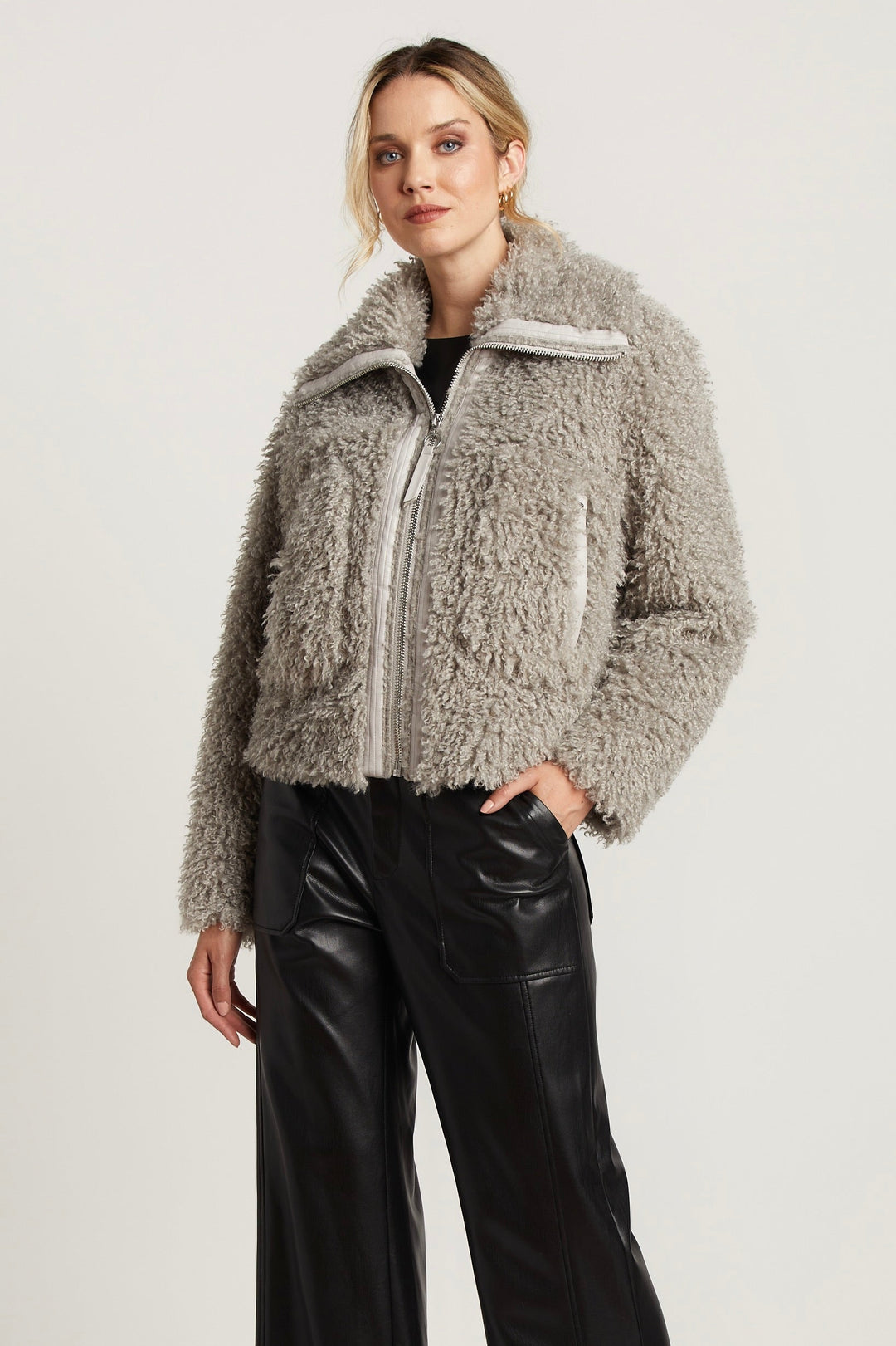 Adroit Atelier Carrie Short Mongolian Faux Fur Coat - Cloud available at Barbara Katz