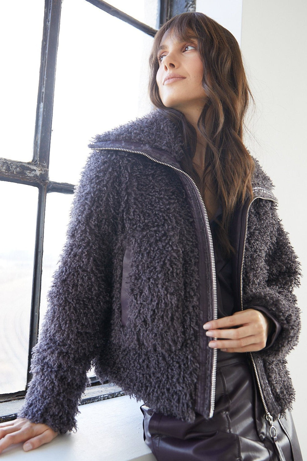 Adroit Atelier Carrie Short Mongolian Faux Fur Coat - Mulberry available at Barbara Katz