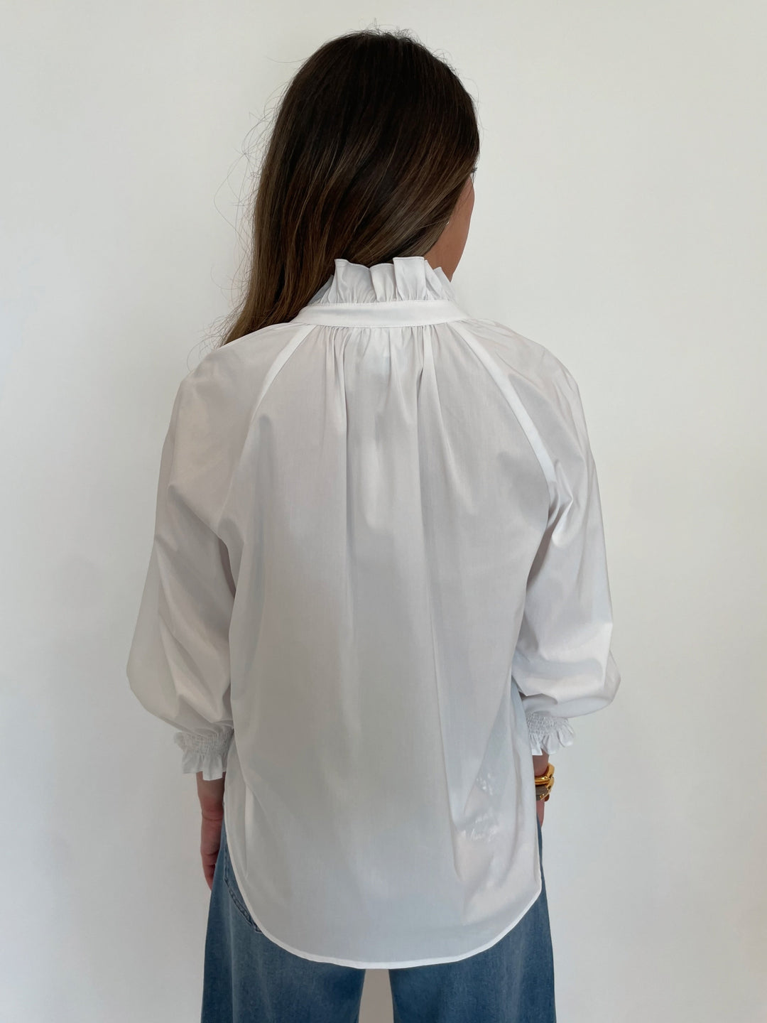 Finley Fiona Solid Silky Poplin Shirt in White available at Barbara Katz