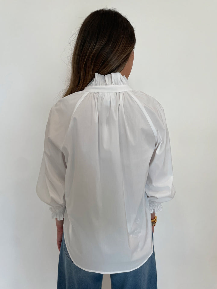 Finley Fiona Solid Silky Poplin Shirt in White available at Barbara Katz