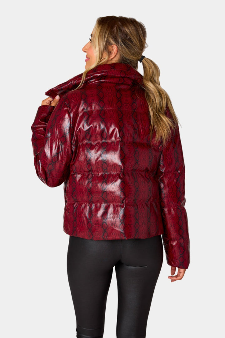 BuddyLove Addison Puffer Jacket in Red Snake available at Barbara Katz