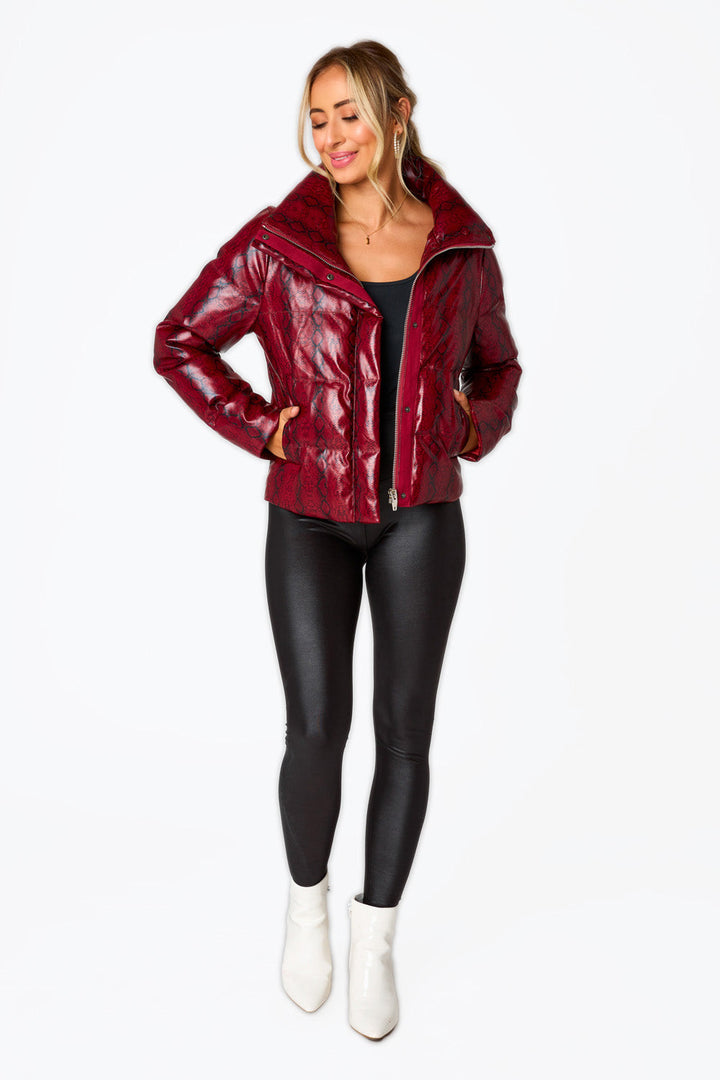 BuddyLove Addison Puffer Jacket in Red Snake available at Barbara Katz