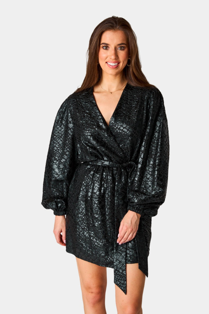 BuddyLove Adeline Short Wrap Dress in Private Jet available at Barbara Katz