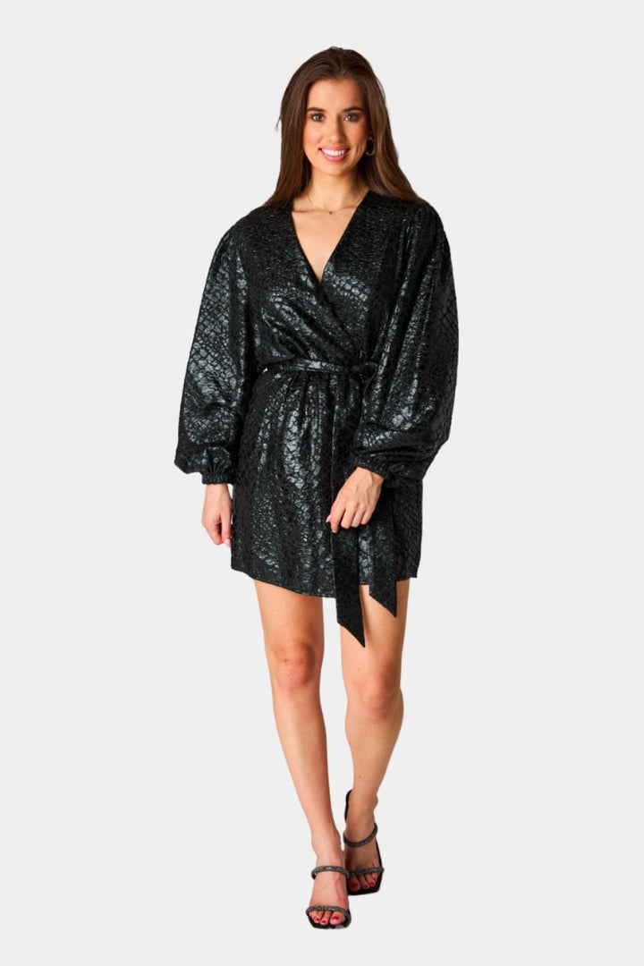 BuddyLove Adeline Short Wrap Dress in Private Jet available at Barbara Katz