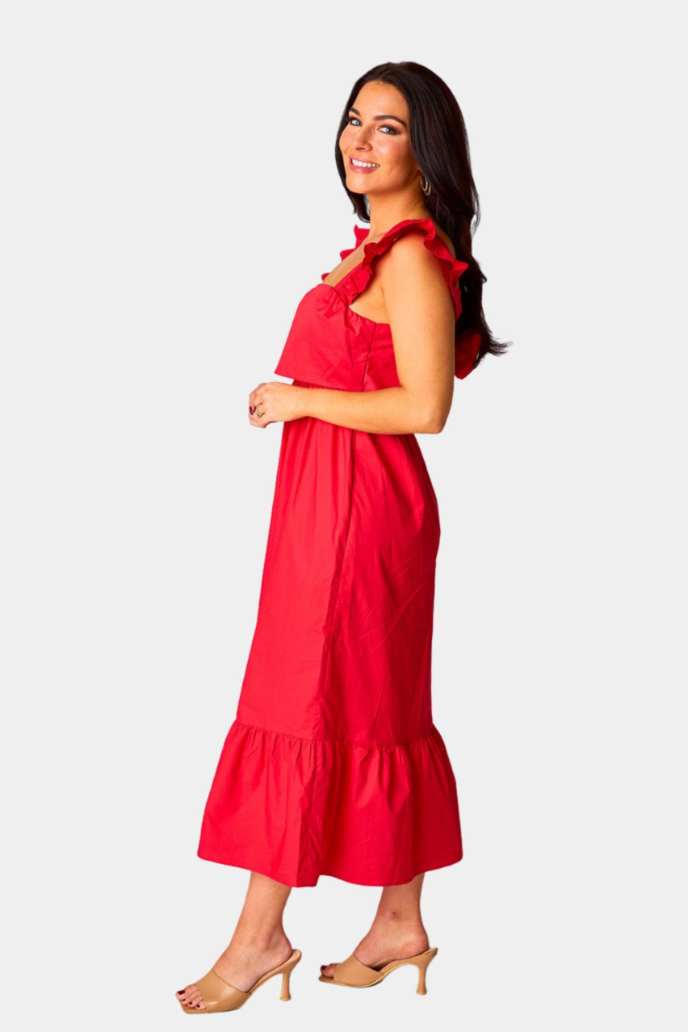 BuddyLove Beverly Ruffle Sleeve Midi Dress - Red