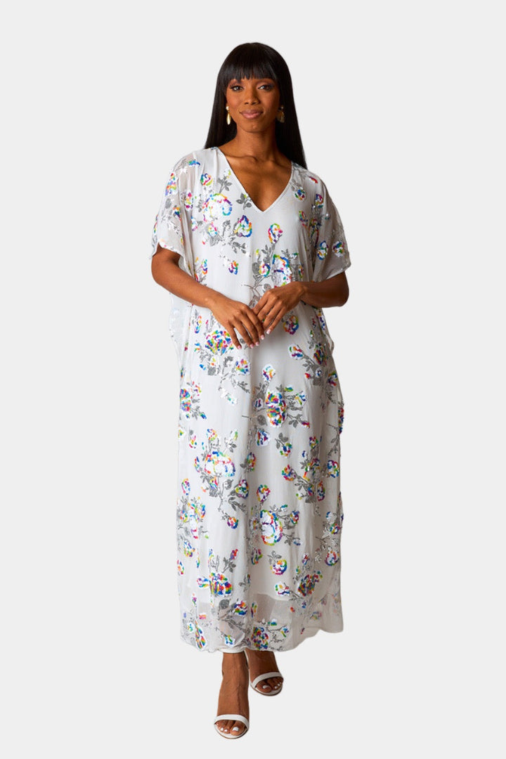 BuddyLove Atlas Sequin Caftan Maxi Dress - White Sangria