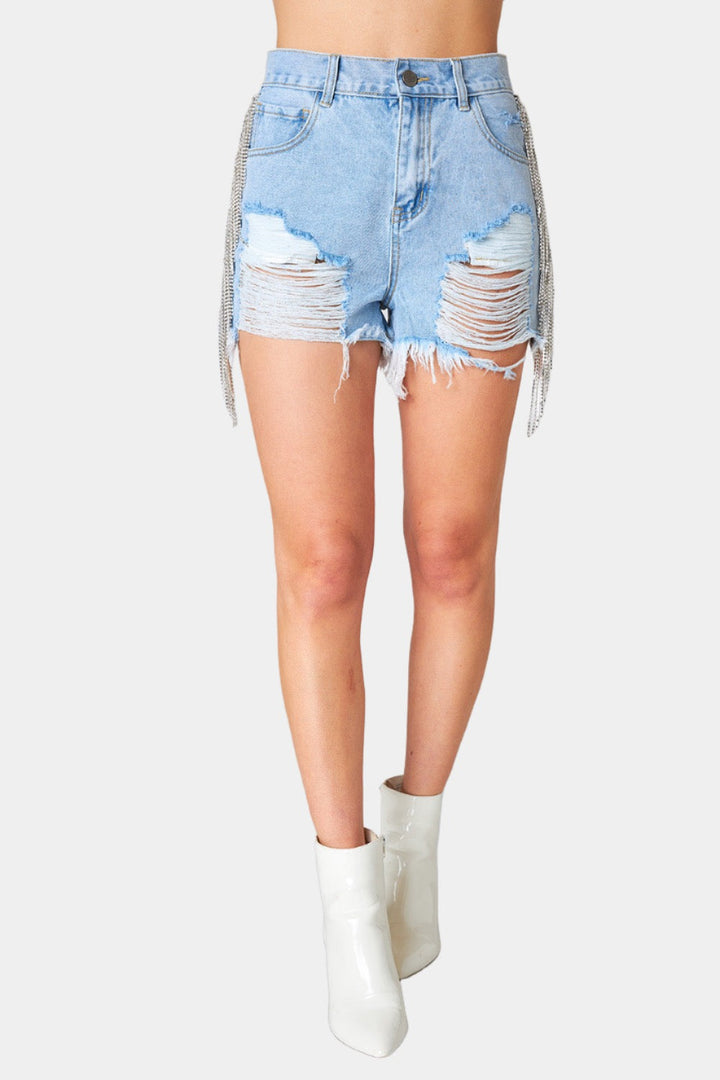 BuddyLove Raven Rhinestone Denim Shorts - Light Wash available at Barbara Katz