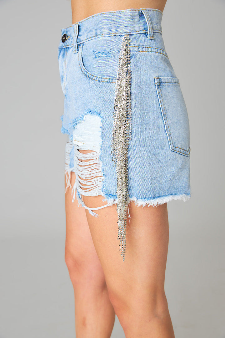 BuddyLove Raven Rhinestone Denim Shorts - Light Wash available at Barbara Katz