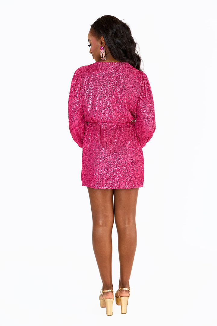 BuddyLove Adeline Sequin Wrap Dress in Guava available at Barbara Katz