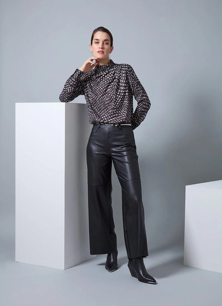 Lysse Wren Hi Waist Wide Leg Vegan Leather Pants in Black available at Barbara Katz