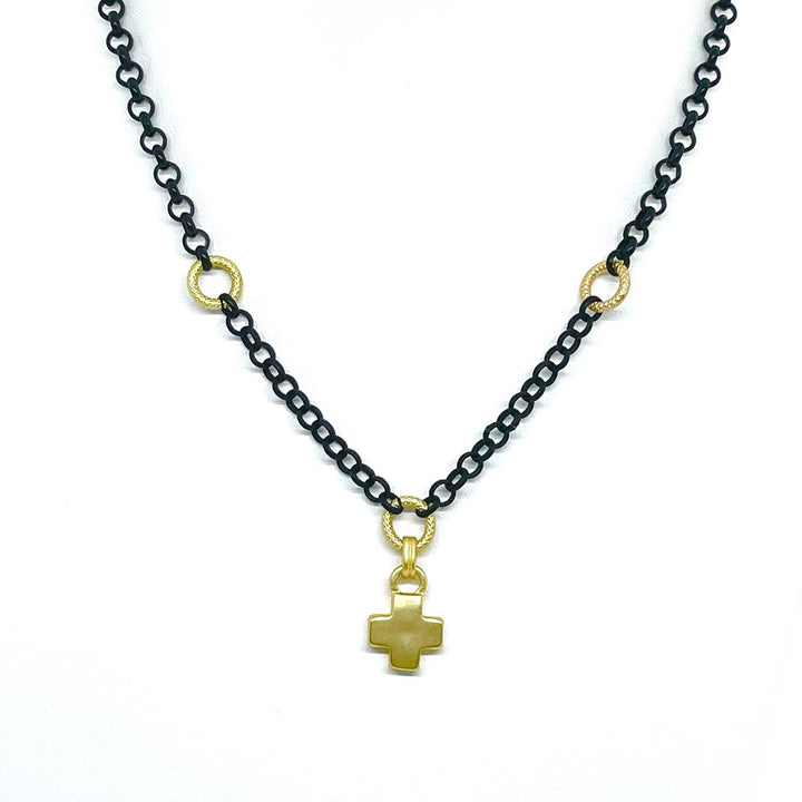 Deborah Grivas Matte Gold Cross Pendant On Matte Black Chain Necklace