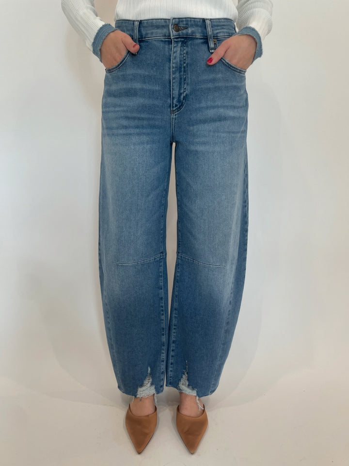 MAC Dakota Barrel Leg Jeans in Medium Denim available at Barbara Katz