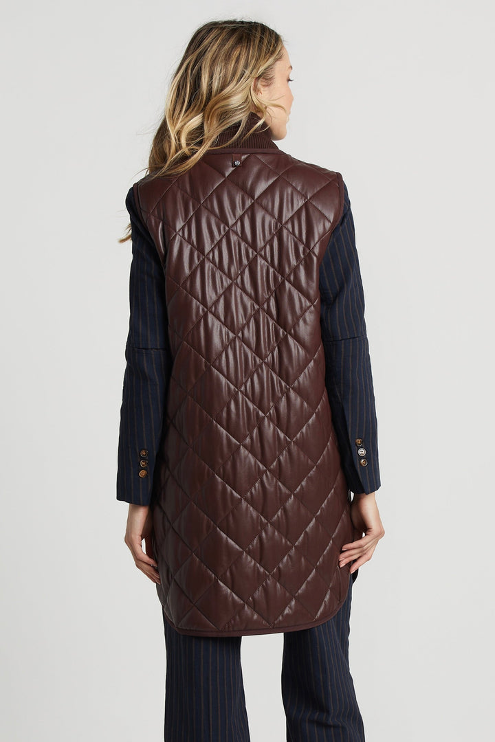 Adroit Atelier Destiny Sleeveless Quilted Vest With Side Zipper Detail in Chocolate available at Barbara Katz