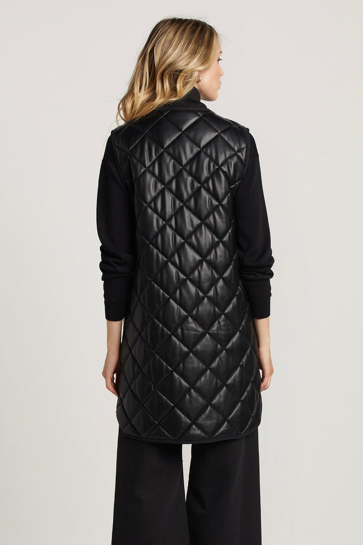 Adroit Atelier Destiny Sleeveless Quilted Vest With Side Zipper Detail in Black available at Barbara Katz