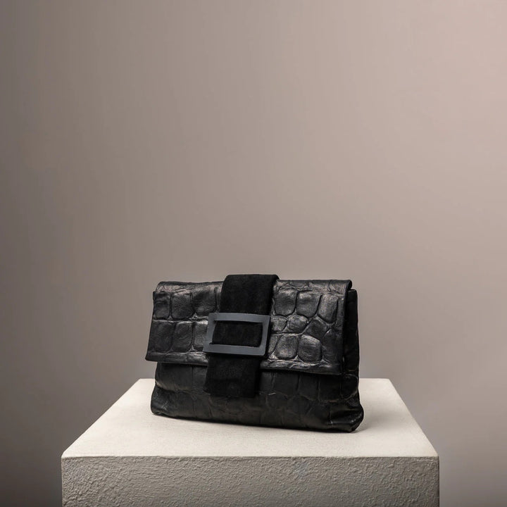 Daniella Lehavi Eva Clutch Bag in  Black Croco available at Barbara Katz