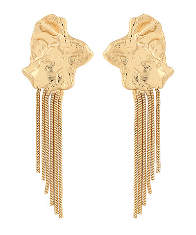 BK Jewelry Melanie Hammered Organic & Fringe Earrings in Gold available at Barbara Katz