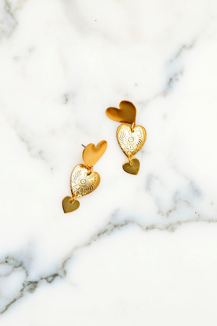 Elizabeth Cole Jewelry Larissa Hearts Earrings, 24k gold-plated heart drop earrings #fashionaccessory #accessories