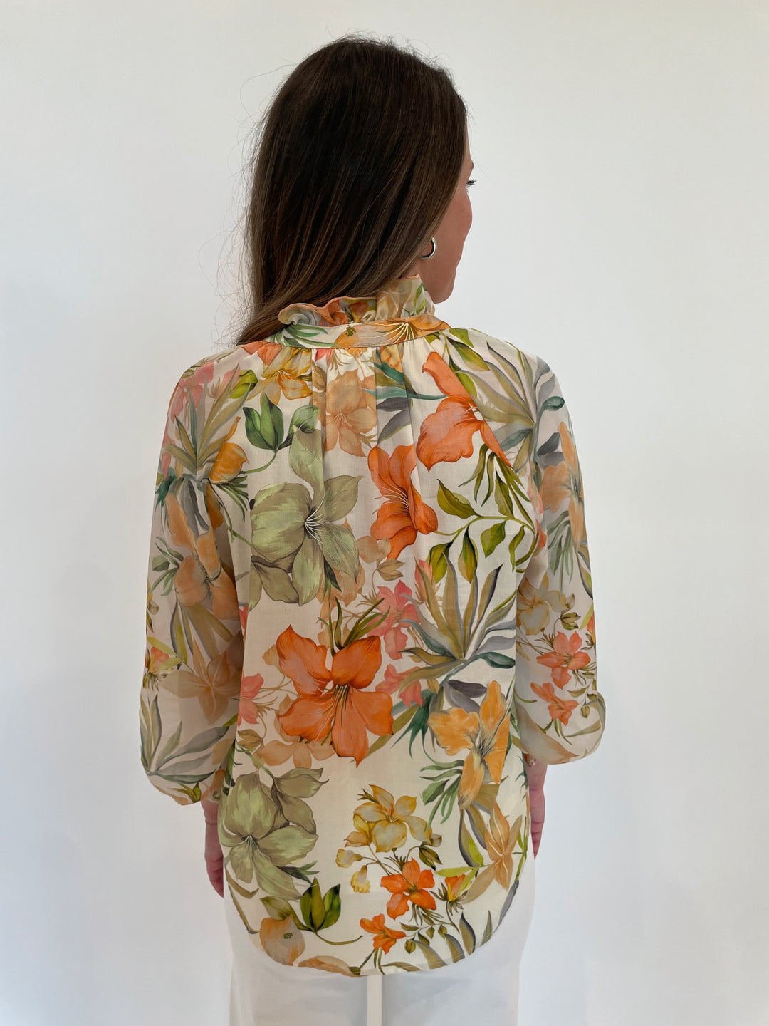 Finley Fiona Botanical Print Blouse  in Natural/Coral/Sage available at Barbara Katz