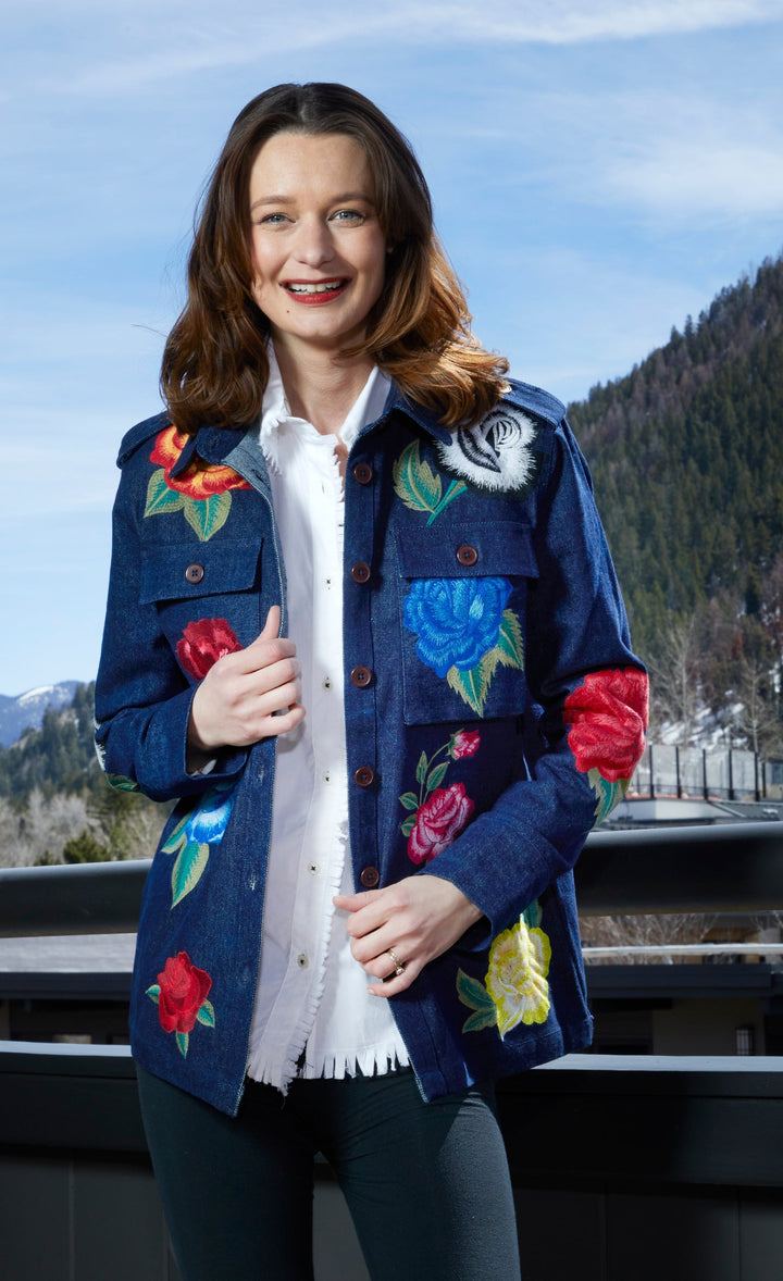 Dizzy-Lizzie Embroidered Denim Jacket available at Barbara Katz