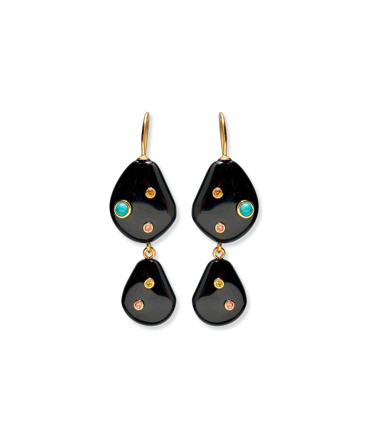 Stacked Stone Earrings in Black Agate