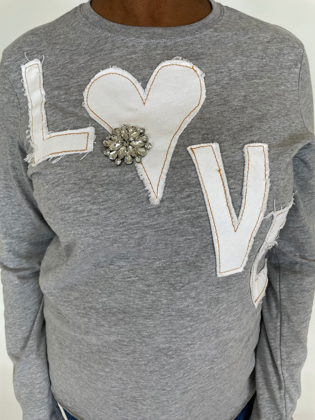 Suzy T Kim Love Crew Neck Tee in Light Grey available at Barbara Katz