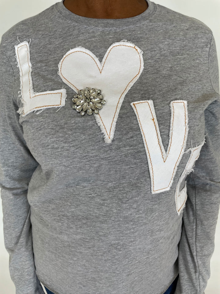 Suzy T Kim Love Crew Neck Tee in Light Grey available at Barbara Katz