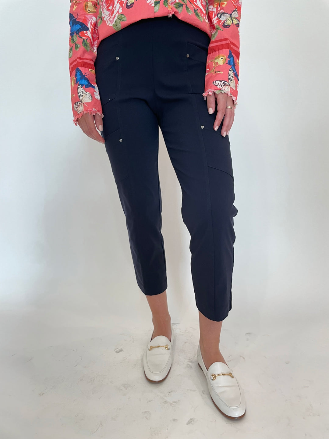 Elliott Lauren Crop Cargo Pants in Navy available at Barbara Katz