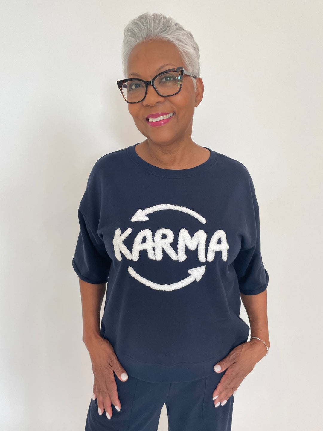 Elliott Lauren French Terry Karma Sweatshirt in Navy available at Barbara Katz