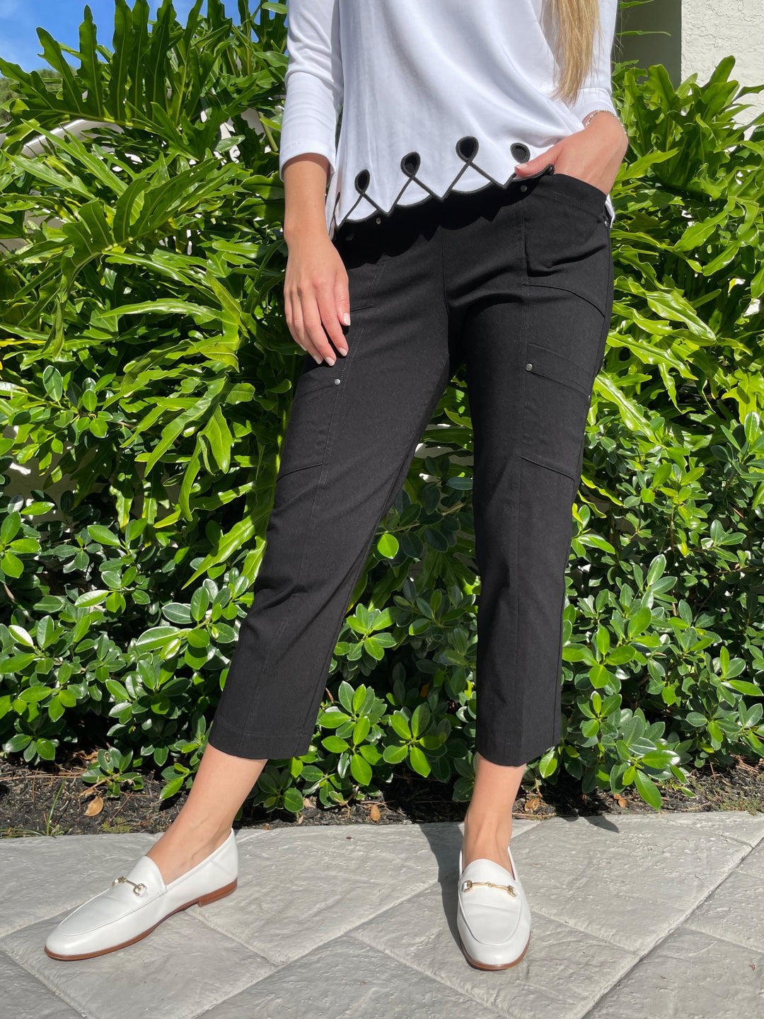 Elliott Lauren Crop Cargo Pants in Black available at Barbara Katz