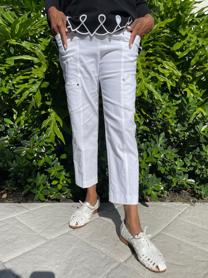 Elliott Lauren Cropped Cargo Pants in White available at Barbara Katz