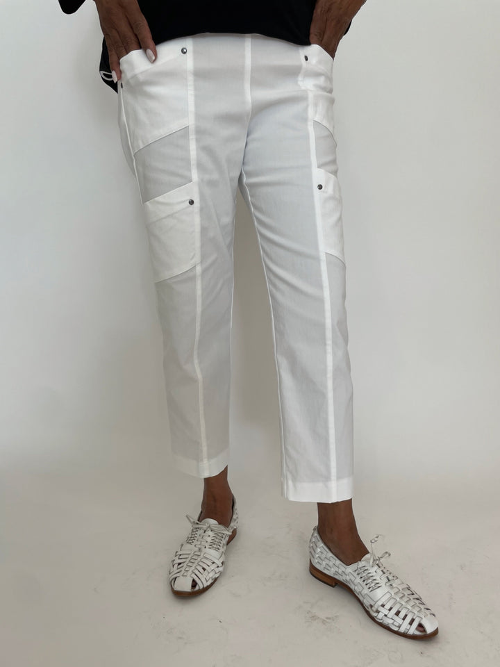 Elliott Lauren Crop Cargo Pants in White available at Barbara Katz