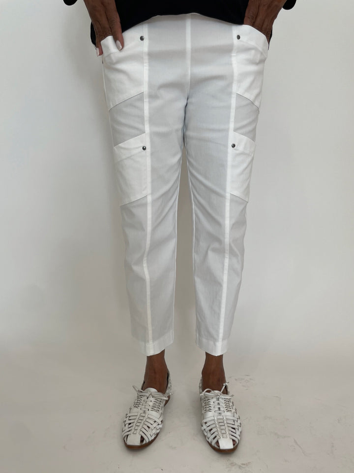 Elliott Lauren Crop Cargo Pants in White available at Barbara Katz