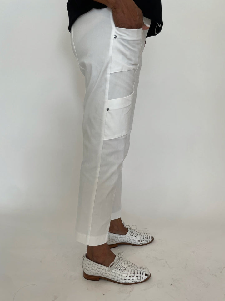 Elliott Lauren Crop Cargo Pants in White available at Barbara Katz