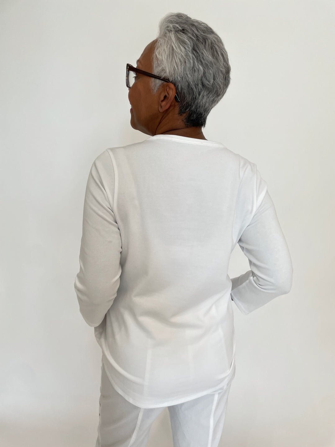 E.L.I Ruth 3/4 Sleeve Top With Sequin Dots in White/Silver available at Barbara Katz