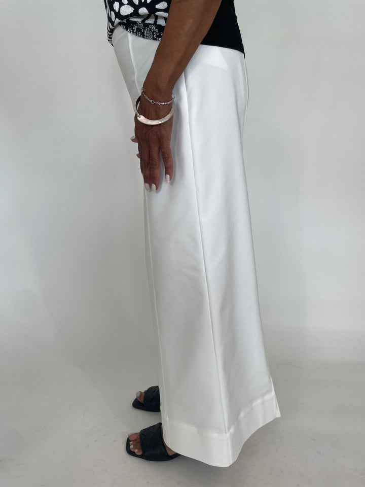 Simkhai Kallin Cropped Wide Leg Pants in White with Dean Davidson Crosby Hinged Bangle in Silver available at Barbara Katz