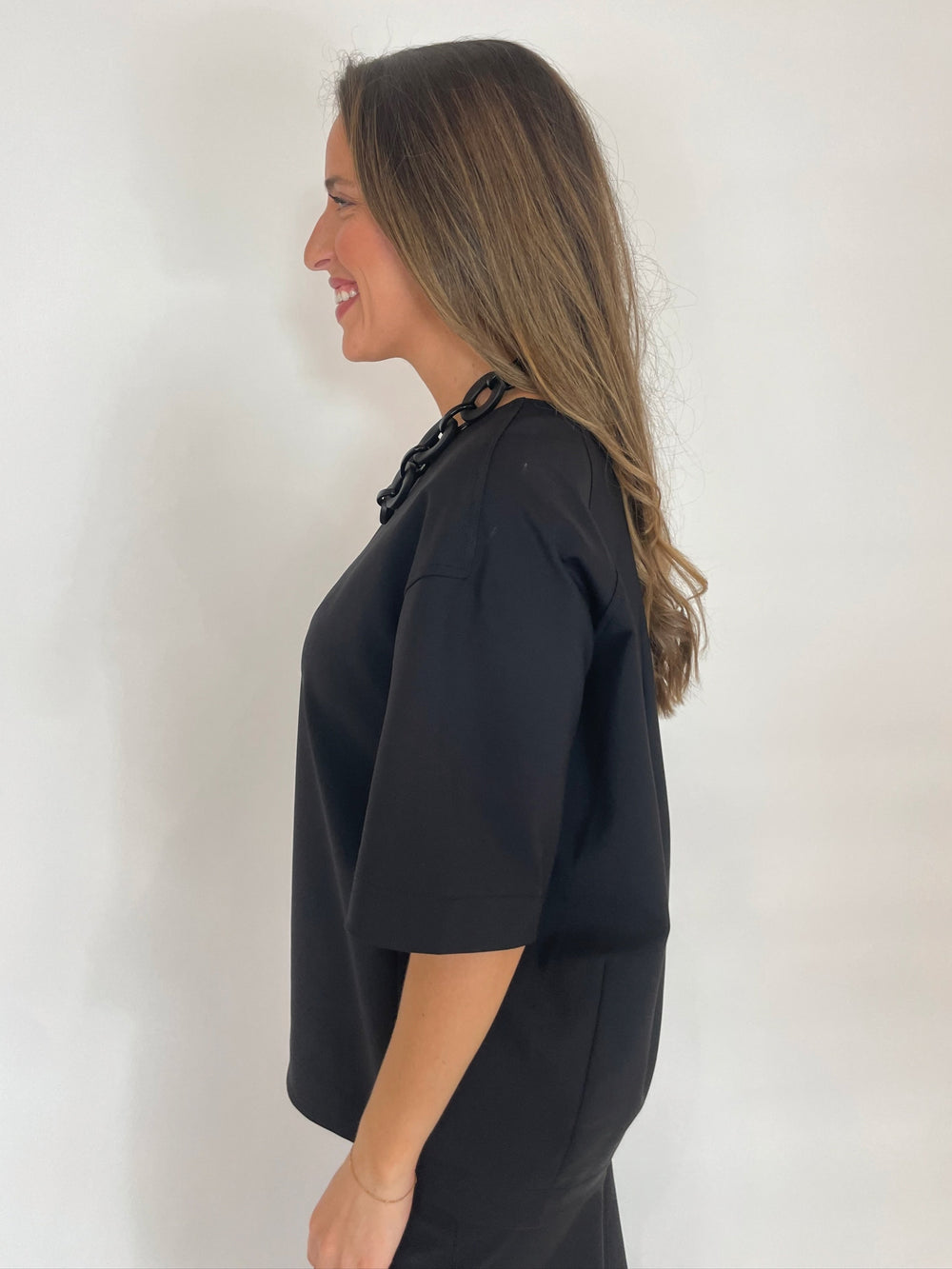 Simkhai Aude Short Sleeve Top in Black with PONO Linda Barile Necklace in Matte Black available at Barbara Katz