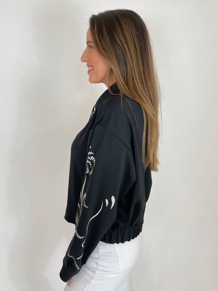 Marella Natalia Satin Long Sleeve Jacket in Black Placed available at Barbara Katz