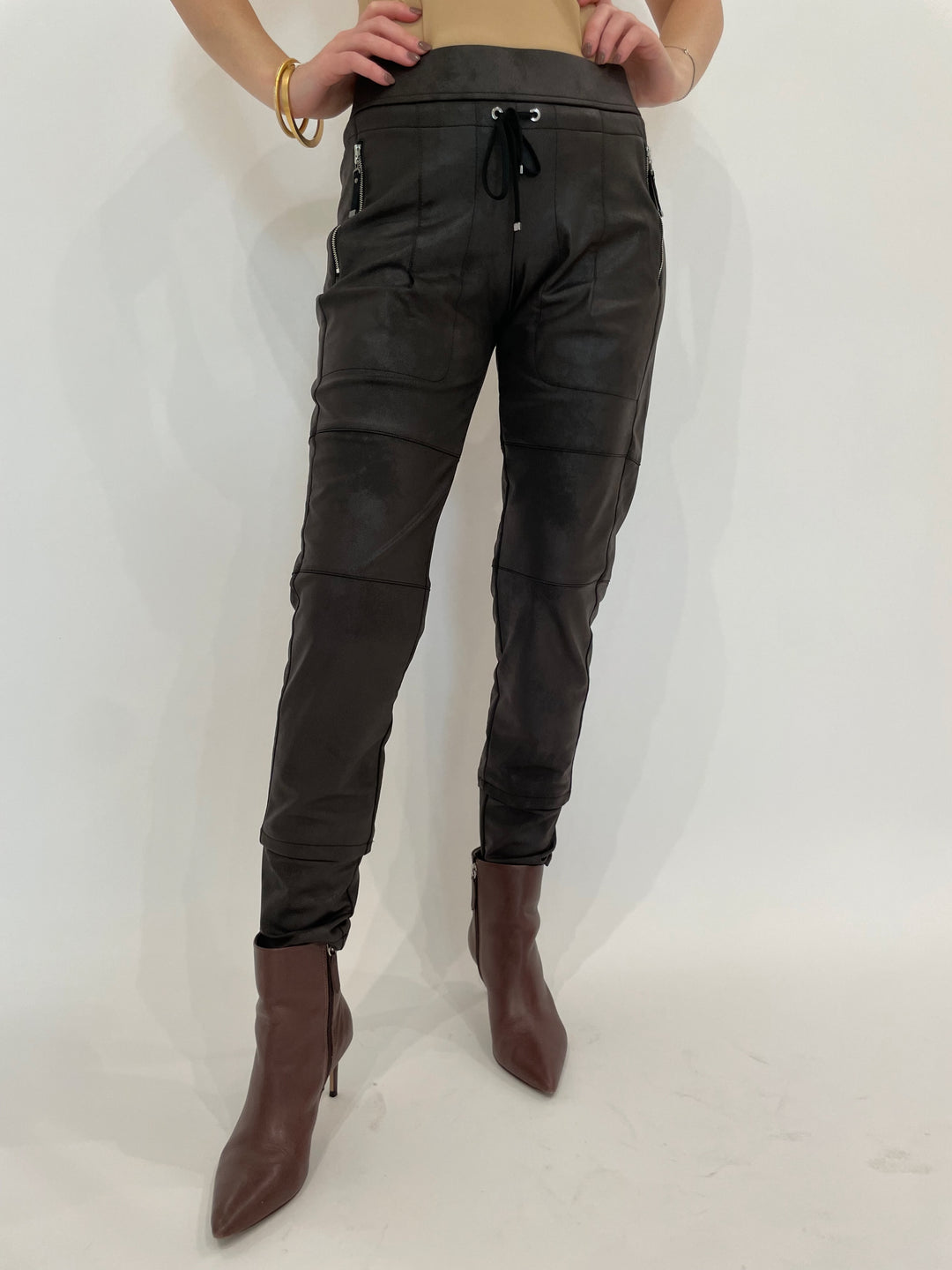 Raffaello Rossi Candy Vegan Leather Pants in Dark Brown available at Barbara Katz