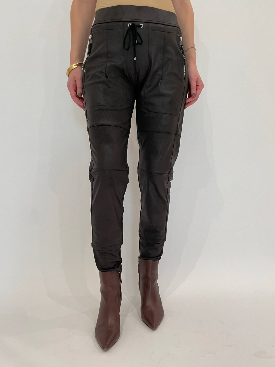 Raffaello Rossi Vegan Leather Candy Pants in Dark Brown available at Barbara Katz