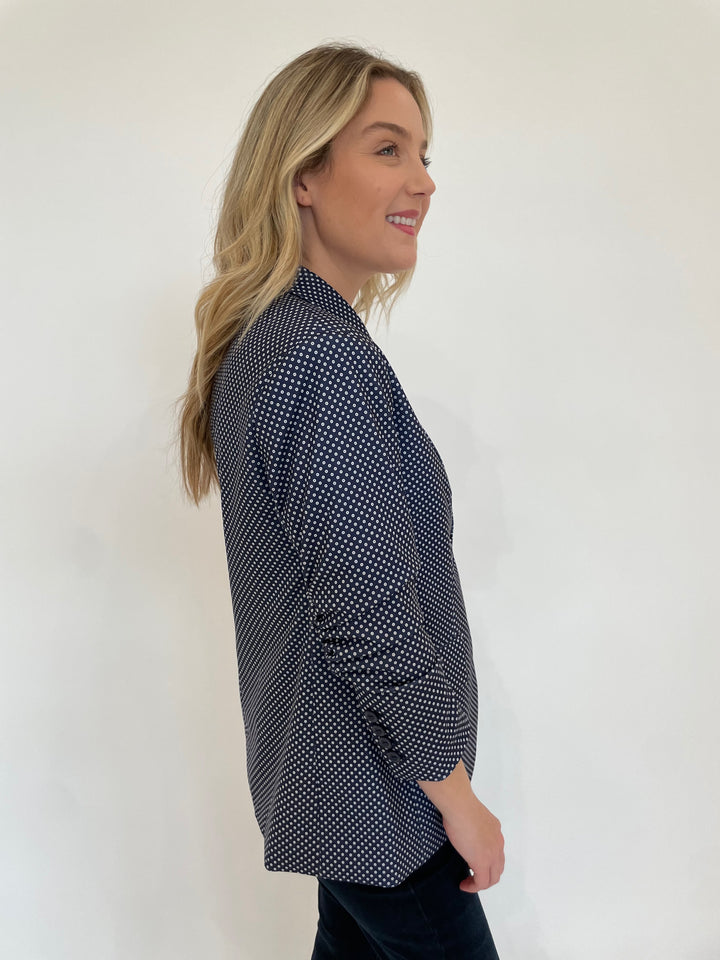 Peace of Cloth Pindot Jaime Blazer in Navy available at Barbara Katz