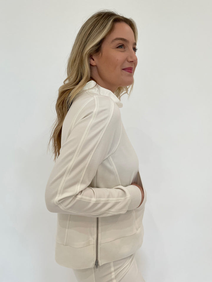 Peace of Cloth Tatum Ruffle Neck Long Sleeve Sweater in Oyster available at Barbara Katz