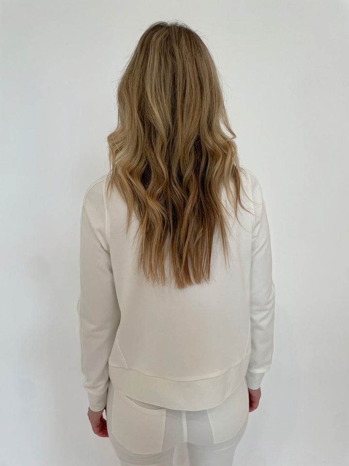 Peace of Cloth Tatum Ruffle Neck Pullover Sweater in Oyster available at Barbara Katz